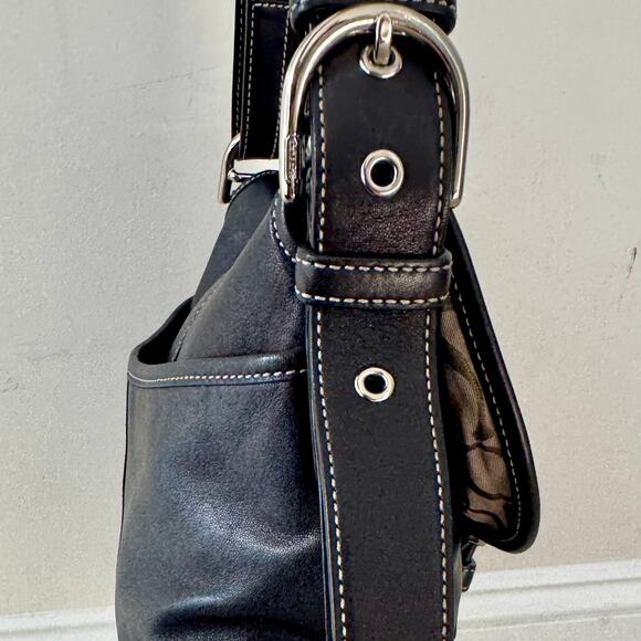 VTG Y2K Coach Soho Covertible Flap Crossbody Black Leather Bag Silver 9480 - Picture 4 of 16
